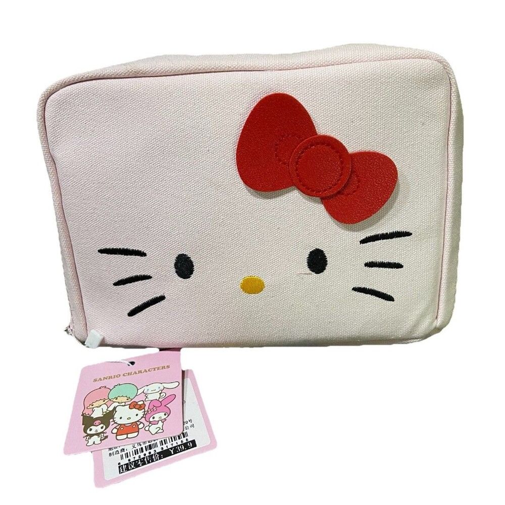 Hello Kitty Pale Pink Canvas Cosmetic Makeup Bag Travel Bag Kawaii 10x6x2 2/4